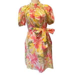 NWT Roller Rabbit Imza Ainsley Dress Pink Green Floral Sz S Tropical Cottage